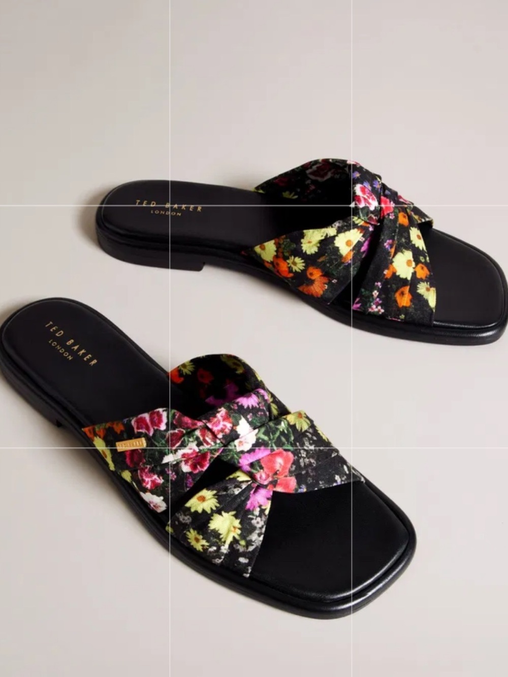 Ted Baker London Black Floral Knot Slide Sandals